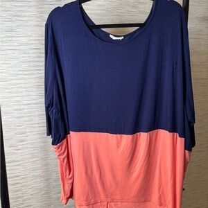 Colorblock Navy and Coral Women's Dolman Top